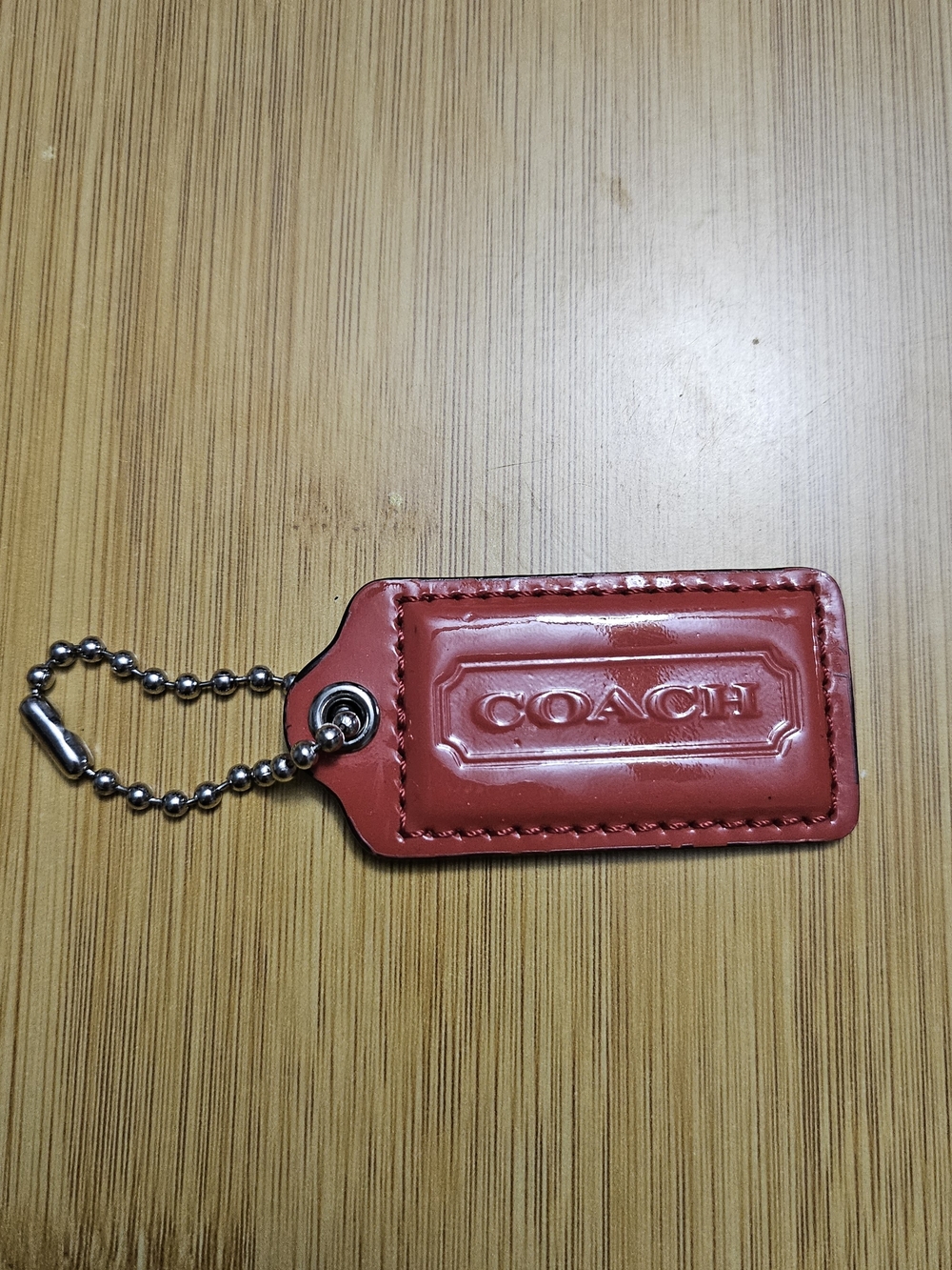 COACH Red Leather Logo Keychain Tag
